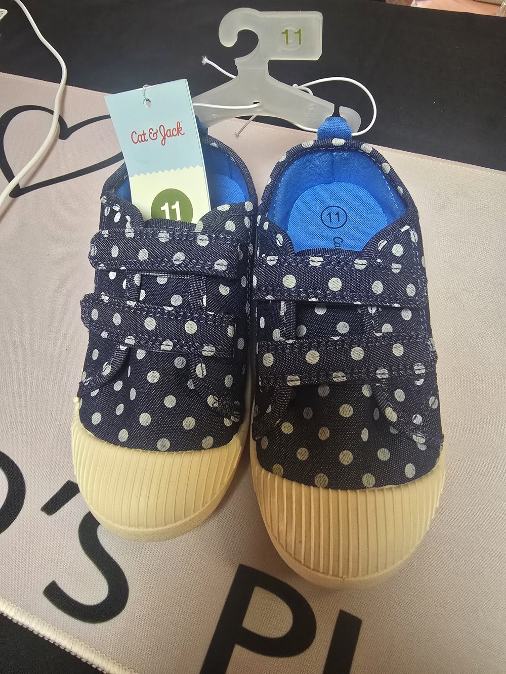 Cat & Jack Navy Polka Dot Kids Sneakers with Cream Toe